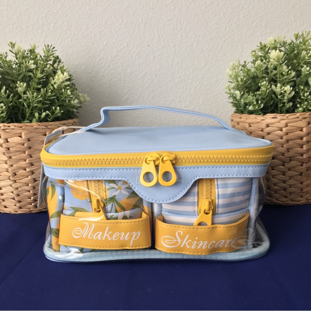 Lemon and Stripe Travel Cosmetic Bag Set